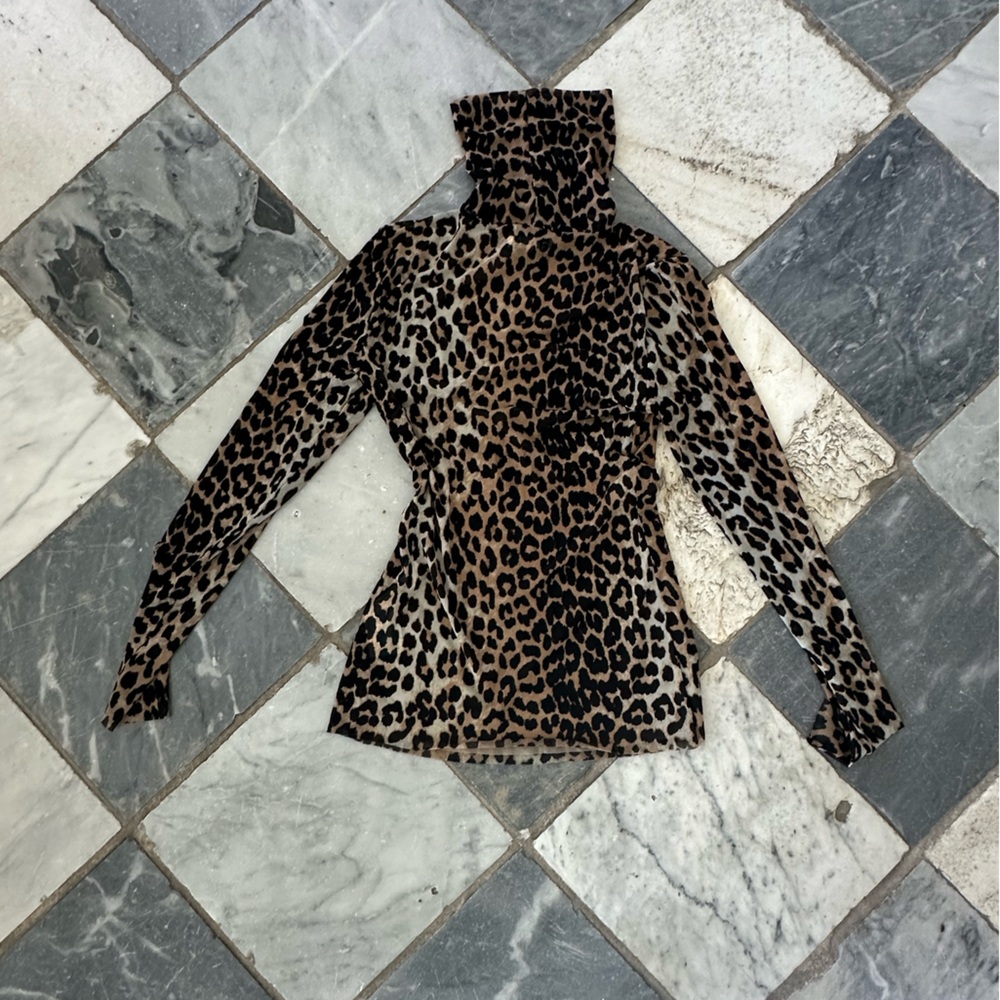 GANNI leopard printed mesh long sleeve shirt